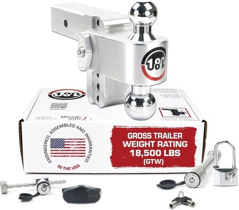 Weigh Safe Adjustable Trailer Hitch Ball Mount, 8" Adjustable Drop Hitch for 2.5" Receiver w/ 4 pc Keyed Alike Lock Set, Heavy Duty Aluminum Trailer Tow Hitch w/Chrome Plated Tow Balls, 18,500 GTW in Kuwait