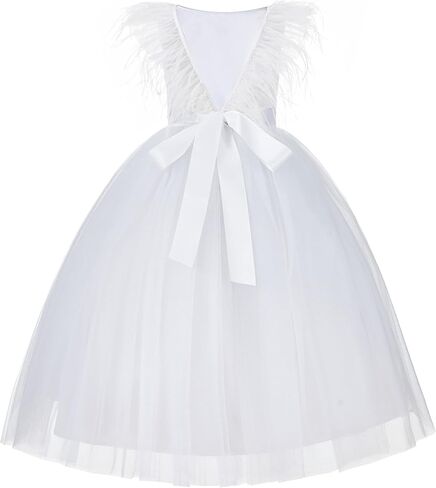 ekidsbridal Backless Ostrich Feather Father Daughter Dance Dresses for Toddler Girls OS3 in Saudi Arabia