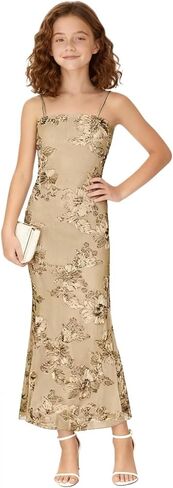 فساتين وصيفة الشرف للصغار، فستان طويل مزين بالزهور للفتيات للحفلات الراقصة، حزام السباغيتي، فساتين حفلات الزفاف الرسمية in Kuwait