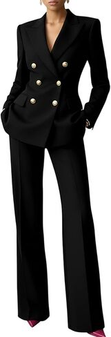 Tcremisa المرأة منقوشة بانت الدعاوى 2 قطعة مجموعة الأعمال ملابس غير رسمية مزدوجة الصدر السترة مجموعة ملابس المكتب الرسمي in Kuwait