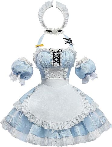 Cosplay,fm Women Animal Cosplay Kawaii Mermaid Maid Costume Off Shoulder Sleeves Lolita Dress with Apron in Saudi Arabia