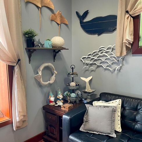 نسخة طبق الأصل من منحوتة جدار فك القرش - فكي قرش من الراتنج الواقعي مع أسنان، فن جداري بحري ساحلي أبيض اللون، ديكور بحري للمحيط للمنزل والمكتب ومنزل الشاطئ وكهف الرجال، 40.64 سم in Kuwait