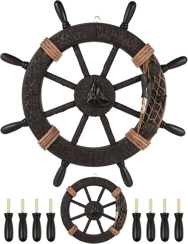 NUOBESTY Wooden Nautical Ship Wheel Wall Decor – Mediterranean Style Boat Steering Wheel, Beach Theme Wall Art, Rustic Nautical Decoration for Home, Bar, Indoor & Outdoor in Saudi Arabia