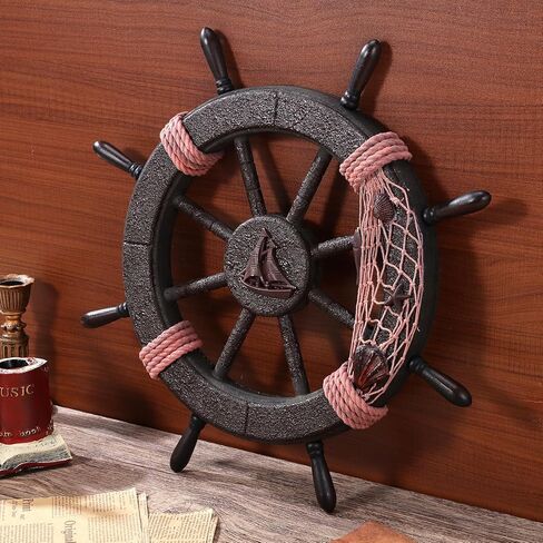 NUOBESTY Wooden Nautical Ship Wheel Wall Decor – Mediterranean Style Boat Steering Wheel, Beach Theme Wall Art, Rustic Nautical Decoration for Home, Bar, Indoor & Outdoor in Saudi Arabia