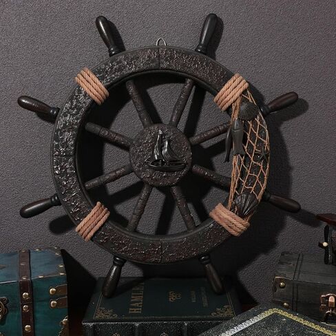 NUOBESTY Wooden Nautical Ship Wheel Wall Decor – Mediterranean Style Boat Steering Wheel, Beach Theme Wall Art, Rustic Nautical Decoration for Home, Bar, Indoor & Outdoor in Saudi Arabia