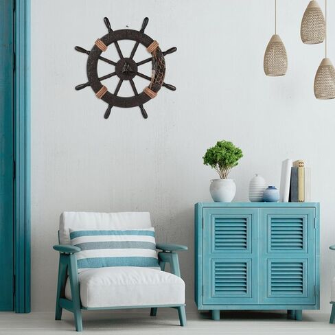 NUOBESTY Wooden Nautical Ship Wheel Wall Decor – Mediterranean Style Boat Steering Wheel, Beach Theme Wall Art, Rustic Nautical Decoration for Home, Bar, Indoor & Outdoor in Saudi Arabia
