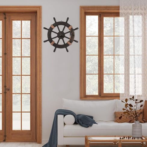 NUOBESTY Wooden Nautical Ship Wheel Wall Decor – Mediterranean Style Boat Steering Wheel, Beach Theme Wall Art, Rustic Nautical Decoration for Home, Bar, Indoor & Outdoor in Saudi Arabia