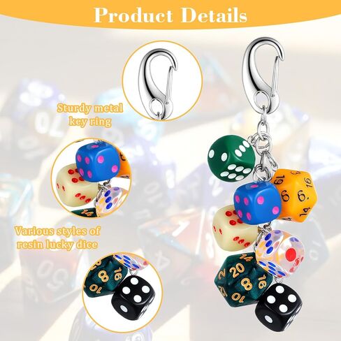سلسلة مفاتيح Lucky Dice، سلسلة مفاتيح رائعة من الراتنج متعدد الألوان، حقيبة نرد جمالية لطيفة للنساء والرجال سحر المحفظة in Saudi Arabia