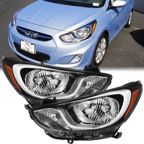زوج مجموعة المصابيح الأمامية الهالوجين لشركة Hyundai Accent Sedan 2012-2014، غطاء الكروم، جانب السائق والراكب، المصابيح الأمامية البديلة OE، HY2502163 HY2503163 in Saudi Arabia