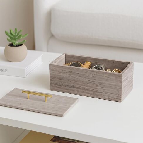 Decorative Rectangular Marble Boxes with Metal Handle for House Decor - Elegant Jewelry, Keepsake, and Storage Box - Perfect Home Organizer Box for Coffee Table or Office Desk - 8", White & Gold in Saudi Arabia