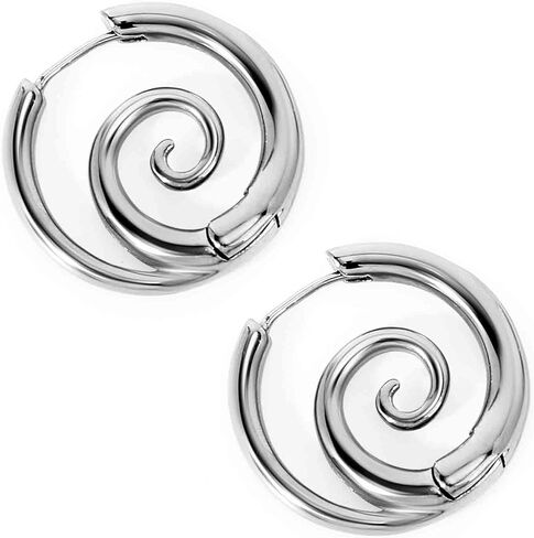 2pcs Sea Wave Spiral Earrings for Women, Stainless Steel Thick Round Swirl Earrings Personality Spiral Hoop Jewelry for Women Accessories in Saudi Arabia