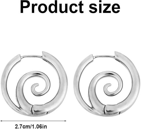 2pcs Sea Wave Spiral Earrings for Women, Stainless Steel Thick Round Swirl Earrings Personality Spiral Hoop Jewelry for Women Accessories in Saudi Arabia