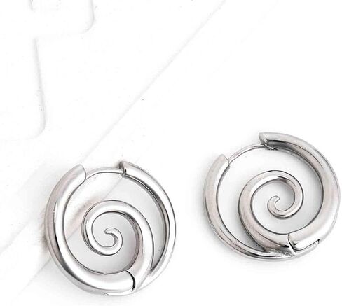 2pcs Sea Wave Spiral Earrings for Women, Stainless Steel Thick Round Swirl Earrings Personality Spiral Hoop Jewelry for Women Accessories in Saudi Arabia