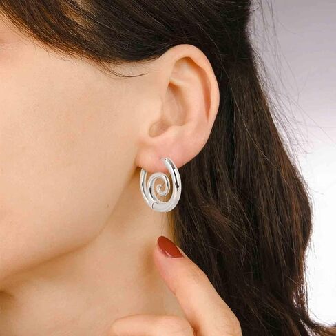 2pcs Sea Wave Spiral Earrings for Women, Stainless Steel Thick Round Swirl Earrings Personality Spiral Hoop Jewelry for Women Accessories in Saudi Arabia