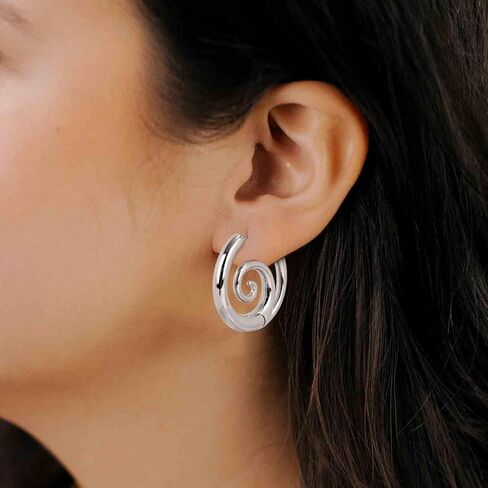 2pcs Sea Wave Spiral Earrings for Women, Stainless Steel Thick Round Swirl Earrings Personality Spiral Hoop Jewelry for Women Accessories in Saudi Arabia
