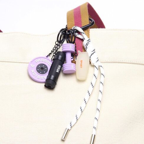 18PCS Fitness Yoga Keychain Set, Gym Charms with Dumbbell, Weight Plate & Shaker Bottle, Paracord Loops & D-Ring Clips for Keys & Bags – White Purple in Saudi Arabia