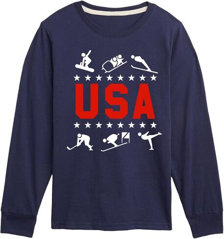 Instant Message - USA Winter Sport Icons - Youth Boys Long Sleeve Graphic T-Shirt in Saudi Arabia