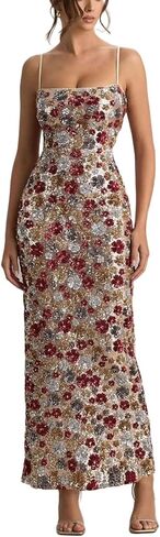 Women's Sparkling Sequin Dress Strapless Tight Long Dress Sleeveless Backless Wedding Guests Party Tight Long Dress in Kuwait