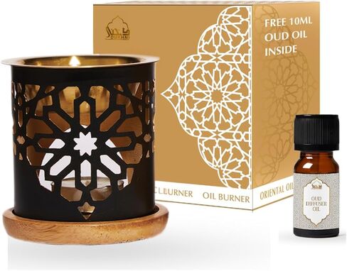 Dukhni Oil Burner | Brass Burner with Candle | Use for Essential Oil, Aroma Oil, Diffuser Oils | Relax with Home Aromatherapy, for Stress Relief, Meditation, Massage and Home Fragrance, Islamic Gift in Kuwait