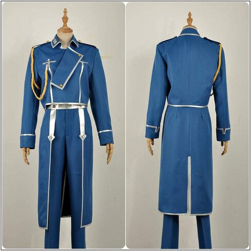 Cos-Animefly Blue Military Uniform Costume with Silver Trim Sash & Epaulette Men Women Cosplay Outfit Halloween Outfit in Saudi Arabia
