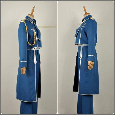 Cos-Animefly Blue Military Uniform Costume with Silver Trim Sash & Epaulette Men Women Cosplay Outfit Halloween Outfit in Saudi Arabia