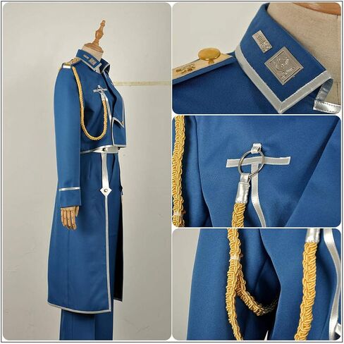 Cos-Animefly Blue Military Uniform Costume with Silver Trim Sash & Epaulette Men Women Cosplay Outfit Halloween Outfit in Saudi Arabia