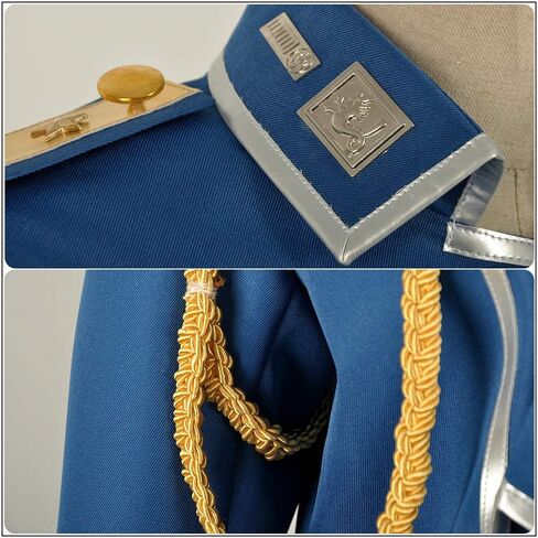 Cos-Animefly Blue Military Uniform Costume with Silver Trim Sash & Epaulette Men Women Cosplay Outfit Halloween Outfit in Saudi Arabia