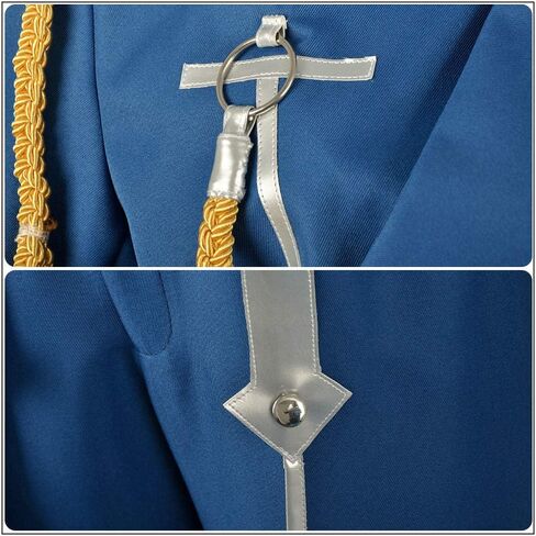 Cos-Animefly Blue Military Uniform Costume with Silver Trim Sash & Epaulette Men Women Cosplay Outfit Halloween Outfit in Saudi Arabia