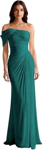 One Shoulder Chiffon Bridesmaid Dresses for Women Mermaid Long Evening Maxi Gown Ruched Prom Dress in Kuwait