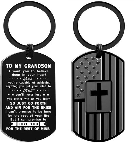 Grandson Gifts for Birthday Graduation Valentines Fathers Day, Teen Boy Keychain from Grandma Grandpa, Metal Engraved in Kuwait