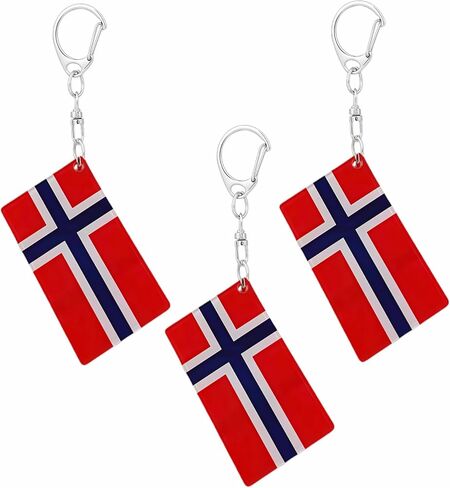 Norway Flag Keychain - Double Sided Acrylic D Shape Chains Norwegian Flags Key Chains Men and Women Style Car Key chain Gifts Decoration (3 Pcs) in Kuwait