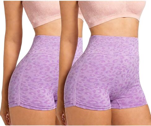 Athletic Shorts for Women High Waisted Leopard-Print Workout Shorts Butt Lifting Gym Cycling Yoga Biker Short 2 Pack in Saudi Arabia