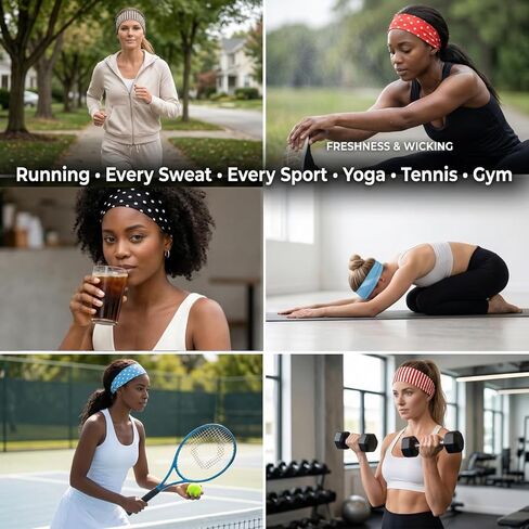 8 Pack Polka Dot Headbands for Women's Hair, Non Slip Wide Stretchy Hair Bands, Vintage Striped Elastic Head Bands for Yoga Workout Fashion Accessories (8 Styles) in Kuwait