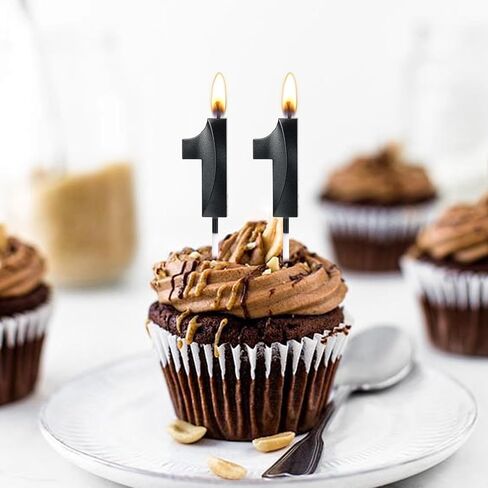 شموع عيد الميلاد الحادي عشر والأول، شمعة سوداء رقم 11 1 لامعة للكيك، زينة لتزيين كعكة عيد ميلاد سعيد من أجل لوازم حفلات الزفاف والذكرى السنوية لعيد ميلادها (أسود، 11) in Saudi Arabia
