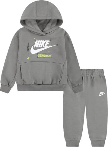 بلوفر بغطاء رأس صوف للأطفال الصغار من Nike، طقم بدلة رياضية مكون من قطعتين (رمادي، 12 شهرًا) in Saudi Arabia
