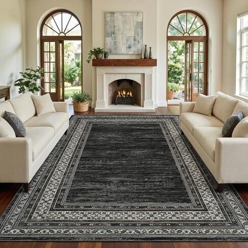 Area Rug 5x7 Washable Rugs Checkered Rug Modern Geometric Rug Bedroom Rug, Soft Neutral Accent Rugs for Living Room Entryway Dining Room,Stain Resistant Non-Slip Low-Pile Floor Carpet,Brown in Kuwait