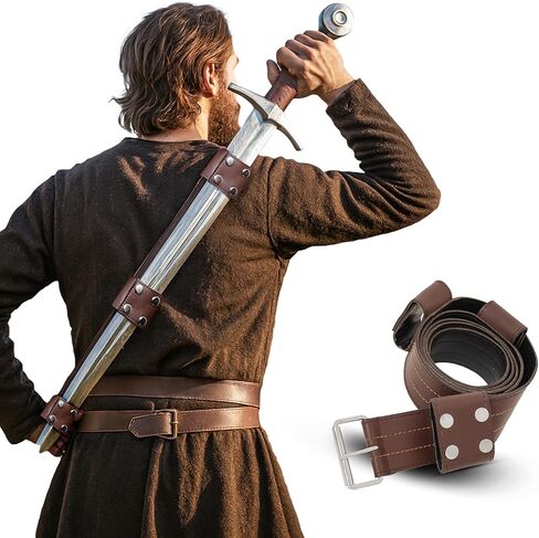 حزام جلد زيلدا من القرون الوسطى| بلدريك 63 بوصة بإبزيم حديد وخياطة معززة | حزام سيف النهضة in Kuwait