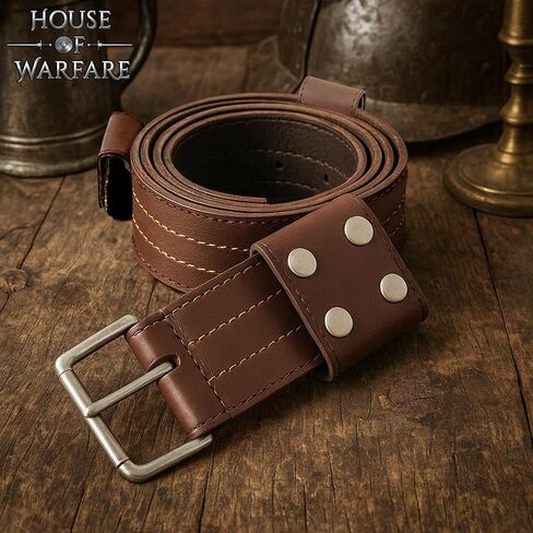 حزام جلد زيلدا من القرون الوسطى| بلدريك 63 بوصة بإبزيم حديد وخياطة معززة | حزام سيف النهضة in Kuwait