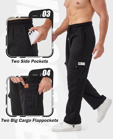 Cargo Pants for Men 3 Pack Relaxed Fit Mens Joggers with Pockets,Fleece Hiking Tactical Workout Pants Casual in Kuwait