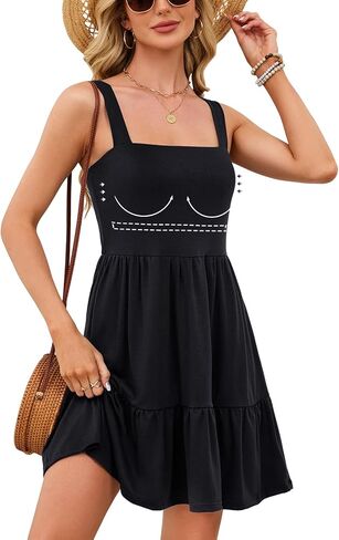 V FOR CITY Womens Spring Dresses with Built in Bra 2026 Square Neck Beach Dress with Pockets Casual Flare Sun Dresses in Saudi Arabia