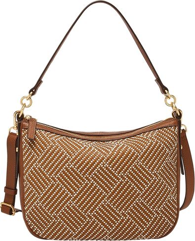Fossil Women's Jolie Leather Crossbody Bag, Saddle Woven in Saudi Arabia