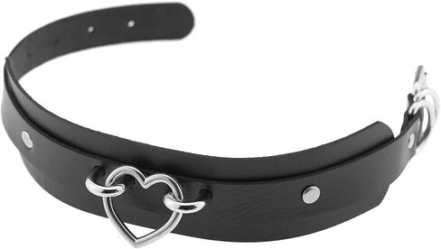 Thick Black Faux Leather Choker Collar with Heart Ring, Gothic Punk Rock Emo Necklace for Women Cosplay in Kuwait