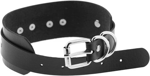 Thick Black Faux Leather Choker Collar with Heart Ring, Gothic Punk Rock Emo Necklace for Women Cosplay in Kuwait