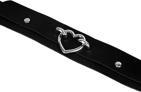 Thick Black Faux Leather Choker Collar with Heart Ring, Gothic Punk Rock Emo Necklace for Women Cosplay in Kuwait