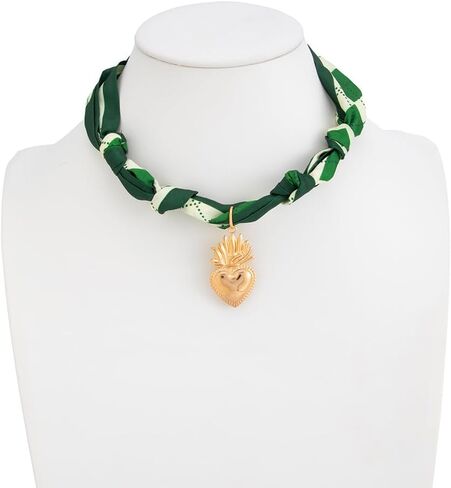 الذهب وشاح القلب الكبير قلادة للنساء، خمر مكتنزة هندسية القلب سحر القلائد، بوهو باندانا المختنق مجوهرات اكسسوارات رسمية هدية in Kuwait