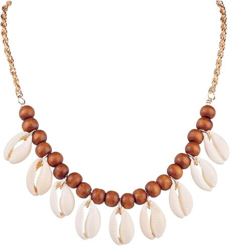 Spiritrain الطبيعية صدف Cowrie المختنق قلادة للنساء هاواي اليدوية بوهو البحر قذيفة المحيط الحيوان الخشب البذور مطرز سلسلة قلادة لصيف الشاطئ عطلة حزب الأزياء والمجوهرات الهدايا in Saudi Arabia