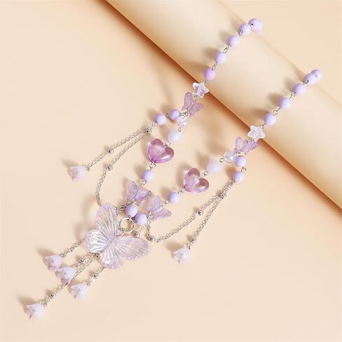 Dreuyet Bohemian Butterfly Tassel Necklace for Women Dainty Resin Y2K Heart Butterfly Choker Charm Crystal Beaded Pendant Necklace Summer Seaside Jewellery in Saudi Arabia