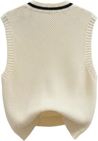 Women's 3 D Floral Pearl Sweater Vest V Neck Sleeveless Knit Vest Elegant Tops in Saudi Arabia