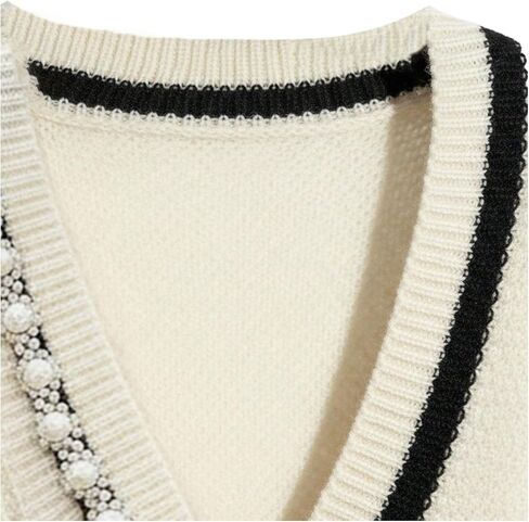 Women's 3 D Floral Pearl Sweater Vest V Neck Sleeveless Knit Vest Elegant Tops in Saudi Arabia