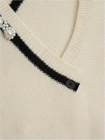 Women's 3 D Floral Pearl Sweater Vest V Neck Sleeveless Knit Vest Elegant Tops in Saudi Arabia